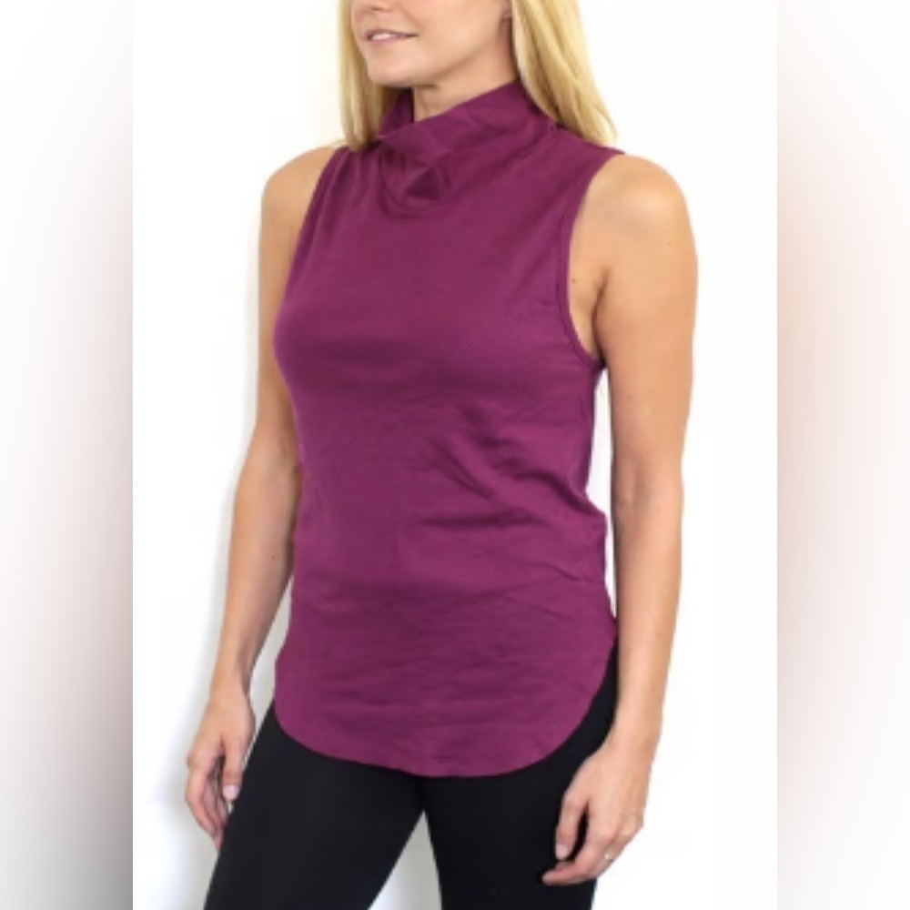 Free People Topanga Mock Neck Purple Knit Muscle Tank Tunic Length Sz Large NWOT